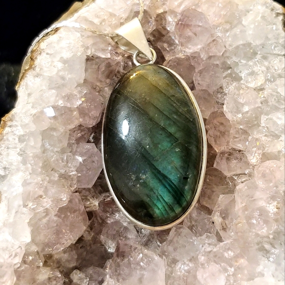 🌹2 for $15🌹 NWOT Natural Flash Labradorite Pendant .925 Sterling Necklace - Picture 6 of 9